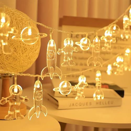 LELYFIT Astronaut Planet Kinderzimmer Feenlicht, 3.0M 20 LED Kupferdraht Mikrolichter, 2 Modi Innen-/Außen Feenlicht Kupferdraht Dekorative Beleuchtung