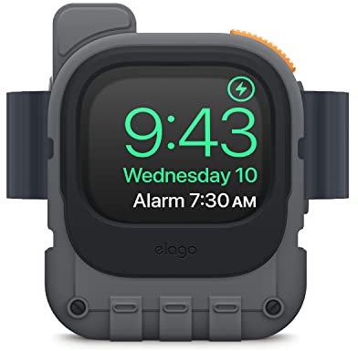 elago W10 Ladestation Ständer Kompatibel mit Apple Watch Serie 9, 8, SE2, 7, 6, SE, 5, 4, 3, 2, 1 Kompatibel mit Apple Watch Ultra 2 & 1 - Walkie-Talkie Design, Nachttischmodus (Hellgrau)