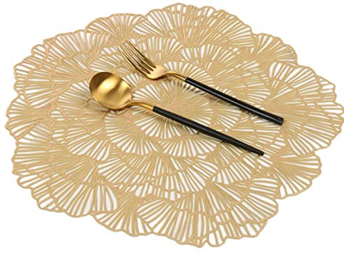 10 Pezzi Tovagliette PVC Rotonde Oro Scavate, Lavabili per Hotels Cucina Tavolo