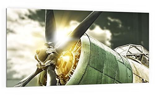DEQORI Küchenrückwand Glas | Motiv Propellerflugzeug nah | 100x50 cm | Bad- oder Herd-Rückwand | Herdblende Spritzschutz für Küche & Badezimmer | Moderne Deko für Fliesenspiegel
