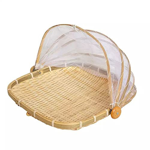 Xshelley Square bamboo tent basket with lid, vegetables/fruits, bread, storage basket (Square28 cm)