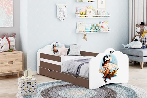 Happy Babies Kinderbett - Mit Matratze & Schublade und Rausfallschutz, 80x160, Mädchen Kinderbetten & Jugendbett Jungen Kids Bed, Jugendbett für Bodentief Ausziehbett Kleinkind, Lattenrost