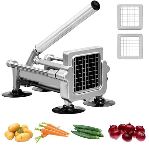 MYTASUY Commercial French Fry Cutter Stainless Steel.Potato Cutter for French Fries with 1/2 and 3/8Inch Blade, Commercial French Fry Cutter Manual Potatoes Cutting Machine with Suction Feet.