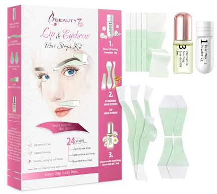 Beauty7 Augenbrauen Wachsstreifen Oberlippen Wachsstreifen Set Fit Wax Strips Gesichts Wachsstreifen Frauen schmerzfrei enthaarung Augenbrauen kaltwachs wax strips für empfindliche alle Hauttypen