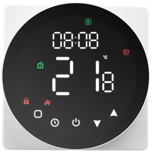 Wengart Termostato ambiente WG908, programmazione settimanale AC230V 5A con display LCD a colori, funzionamento con pulsante a sfioramento, utilizzato per controllare la temperatura ambiente, nero