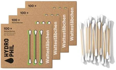 Hydrophil Wattestäbchen aus Bambus - 400 Stück - Nachhaltige Ohrenreiniger ohne Plastik - Nachhaltige Reinigungsstäbchen für Ohrenschmalz-Entfernung und Ohrenreinigung - Q Tips Alternative