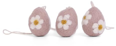 Osterdekoration, Strauchschmuck, Set mit DREI bestickten Eiern, Handmade, Fairtrade, Osterschmuck, Osterdekoration, Gry & SIF, Filzeier (Rose)