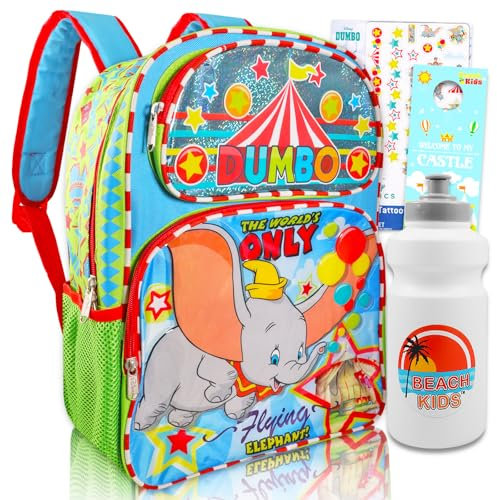 Disney Dumbo Rucksack-Set für Kinder – Paket mit 40,6 cm Dumbo-Rucksack mit Wasserflasche, Tattoos, mehr, Disney Dumbo-Rucksack-Set für Jungen, Mädchen, Dumbo Rucksack, Dumbo Backpack Set, Dumbo