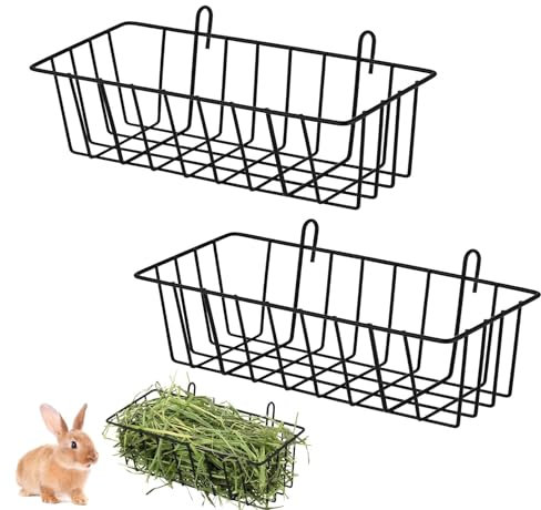 HunicandIU Heu Futterstation, 2 Stück Kaninchen Heuraufe für Käfig, Metall, Heu Futterspender, Heuhalter zum Aufhängen, Grashalter, Kleintierkorb Mit Haken