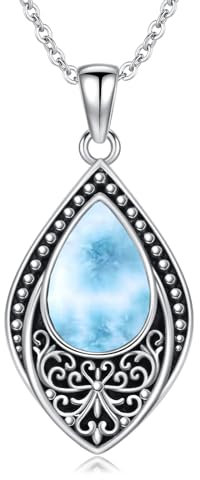 enjoylifecreative Larimar Halskette 925er Sterling Silber Filigrane Tropfenanhänger Kette Geburtstag Weihnachten Schmuck Geschenke für Frauen