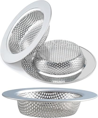 DeeAWai 3er Abflusssieb Set Edelstahl für Küche Bad - Haarsieb Dusche für Badewanne, Badezimmerwaschbecken und Küchenspülbecken (7,7cm, Stanzlöcher)