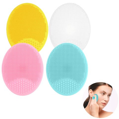 4 Pcs Baby Bath Silicone Brush Handheld Facial Cleansing Brush, Face Scrubbers Exfoliator Brush, Soft Face Scrubber Cradle Cap Massage Manual Exfoliating Brush for Adult Baby All Kinds of Skins