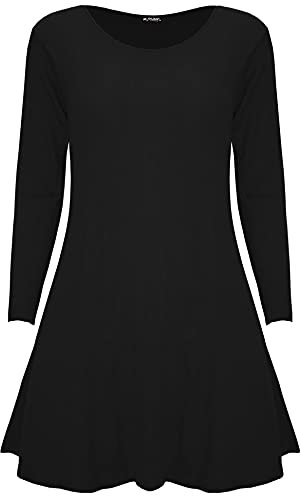 MBN Womens Ribbed Smock Dresses Ladies Long Sleeve Holiday A-Line Swing Mini Dress Black Plus Size (UK 24/26)