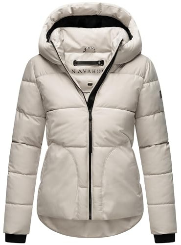 Navahoo Damen Winterjacke warme Kurze Steppjacke mit reflektierenden Details, Verstellbarer Kapuze und hohem Kragen Lachperle XIV Light Grey Gr. L