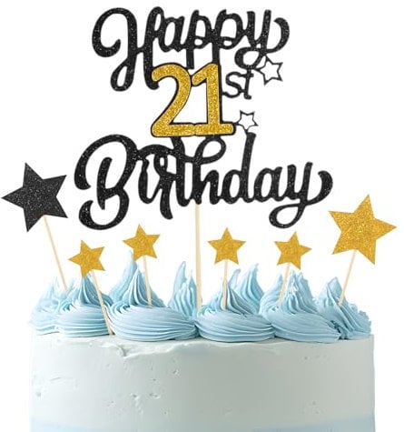 Happy 21st Birthday Cake Topper 21st Happy Birthday Cake Topper Black Gold Glitter Cheers to 21 Years Birthdays Cakes Pick 21 Anniversary Cakes Toppers for Party