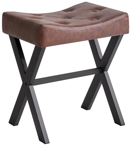 IBUYKE U-forme pu vanité tabouret, tabouret de maquillage carré avec X-legs, ottoman siège repose-pieds, multifonctionnel comme petite table d'appoint pour chambre à coucher, salon, brun foncé WBD019Z