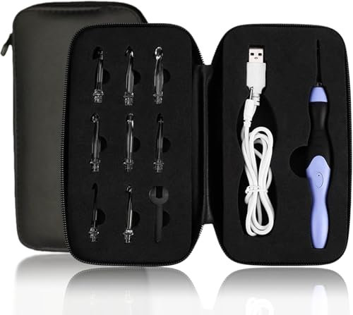 CYSFETENA USB Wiederaufladbares LED Häkelnadel Set mit 9 Austauschbaren Köpfen (2,5-6,5mm),Leuchtende Häkelnadel für Präzises Arbeiten, Häkeln Zubehör mit Schnellladung Tragetasche