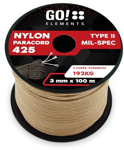 GO!elements Paracorde en Nylon indéchirable 3mm – Type II Paracord 425, Ligne Multifonction extérieure et de Survie, Charge Max. 192kg
