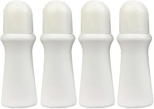 Hehglng 4 Pcs White 75ml Empty Refillable Roller Bottle Plastic Roll On Reusable Rollerball Bottles DIY Deodorant Containers with Roller Ball, Refillable Cosmetic