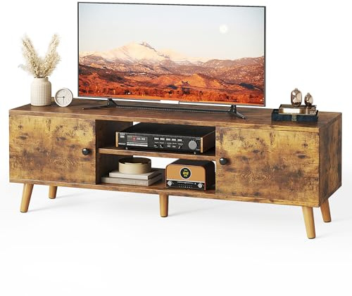 Flrrtenv TV Stand for 55, 65 Inch TV, Entertainment Center with Adjustable Shelf, TV Console with 2 Cabinets, Media Console, Storage TV Stand, 4 Cord Holes, for Living Room, Bedroom - Brown