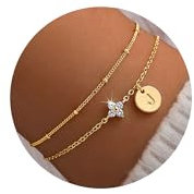 TINGN Gold Armband mit Buchstaben für Frauen, 14K Gold Vergoldet Geschichtetes Perlen Buchstaben J Armband Armbänder Mädchen Personalisiertes Charm Armbänder Geschenke für Mädchen 14 15 16 17 18 Jahre
