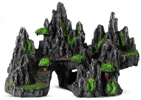 MasXirch Aquarium Dekorationen Felsen Bergblick Aquarium Ornament Baum Haus Höhle Felsen für große Fische Tank Glofish Tank Dekorationen