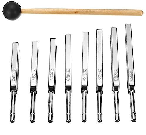 Agwuoetr 8 Piece Steel Tuning Fork Set 256-512HZ Mallet Vibration Therapy Tools Stainless Steel