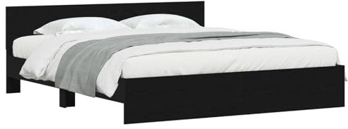 vidaXL Bettgestell mit Kopfteil Schwarze Eiche 180x200 cm Engineered Wood