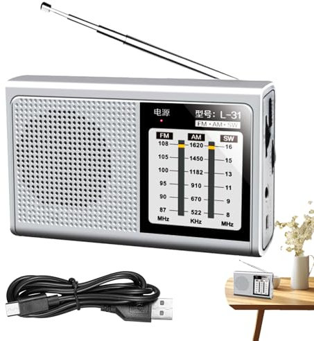 Wonsfuleu Radios Portatives Ondes Courtes AM/FM | Radio de Table Portable Rechargeable USB | Alimentée par Piles pour Écouter Musique et Actualités en Extérieur
