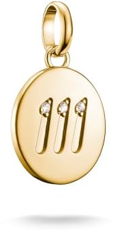 Thomas Sabo Charm pendant angel number 111 with stones Connect gold-plated 18-carat Gold-plating, Recycled 925 Silver