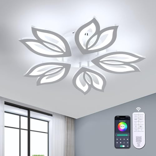 Dorlink Led Deckenleuchte Dimmbar, 37w 3330 Lumen Deckenlampe mit Fernbedienung,3000k-6500k Kaltweiß/Warmweiß BlumenföRmige Wohnzimmerlampe FüR Schlafzimmer, KüChe, Esszimmer, ø59 Cm.