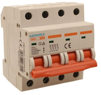 Interrupteur magnétothermique triphasé 4P 16A C16, courbe C 6kA, 4 modules DIN 380 V AC, certifié IEC60898-1, série SB6L