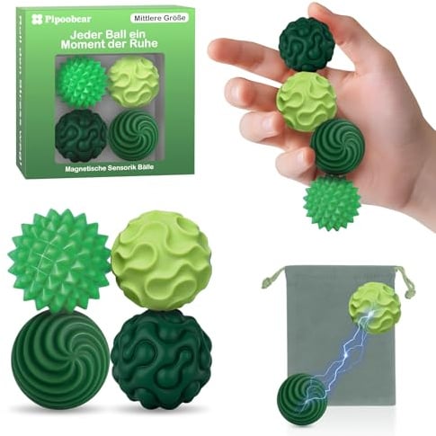 Pipoobear Fidget Toys, 4 Stück Groß Magnetische Fidget Bälle - Grün | Silikon Magnetic Fidget Balls, Magnetische Sensorik Bälle, Magnetkugeln, Silikon Sensorik Spielzeug für Erwachsene & Kinder