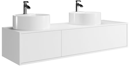 Vente-unique-Waschbeckenunterschrank hängend Weiß - Doppelwaschbecken rund - 150 cm - ISAURE II