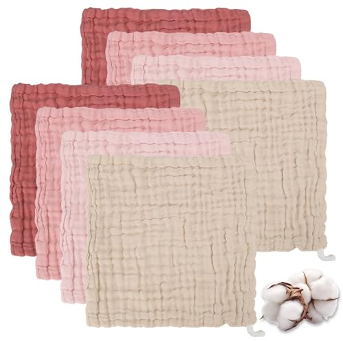 Confezione da 8 panni in mussola per bambini, 6 strati di mussola per bambini, 30 x 30 cm, morbidi asciugamani assorbenti riutilizzabili per il viso del bambino, quadrati in mussola naturale per