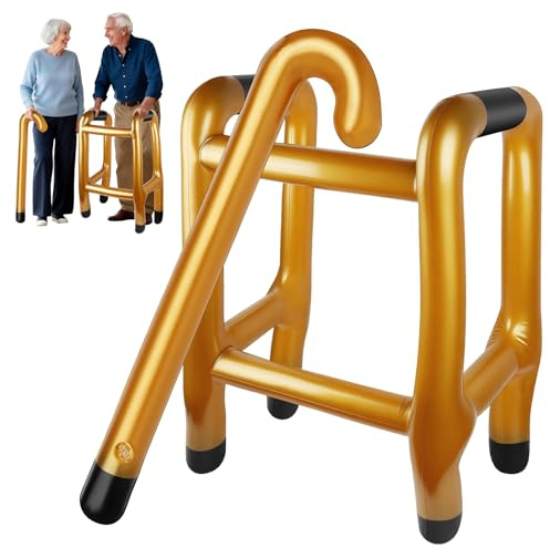 Aufblasbarer Rollator und Aufblasbarer Gehstock Set,Rollator Aufblasbar | Gold Aufblasbare Gehhilfe und Spazierstock für Karneval,Rente Cosplay,Halloween,Maskenbälle,Lustiges Geschenk für Geburtstags