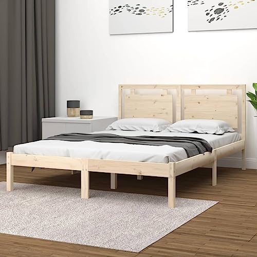Qnhdfrt Massivholzbett 150x200 Kiefer unbehandelt mit Kopfteil Robustes Doppelbett rustikal Modernes Design für Schlafzimmer Jugendzimmer Gästezimmer