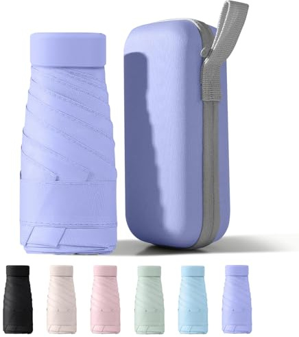 PHIEZC Mini paraguas plegable, paraguas de viaje, paraguas de bolsillo, protección solar y contra la lluvia UPF50+, portátil y cómodo