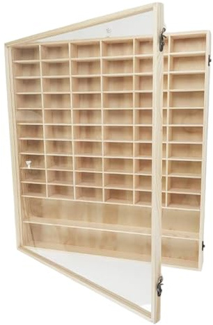 harayaa Wandvitrine Aus Holz für Modellautos, Und mit Staubdichter Tür Ausgestattet, Ideal für Ihr Modell, 62 Raster