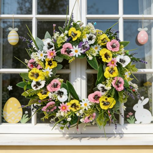 50cm Türkränze Frühling Kränze für Haustür Künstliche Blumen Kranz, Frühlingskranz Deko Frühling Osterkranz Haustür, Wandkranz Für Hängen Kranz Blumenkranz Deko für Garten Innen Außen
