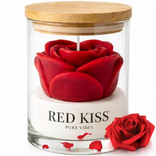3D Rosen Duftkerze,Red Kiss – Dekorative Kerze in Rosenform, Duftkerze für Wohn- und Schlafzimmer, bis zu 45 Stunden Brenndauer, Geschenkidee für Frauen