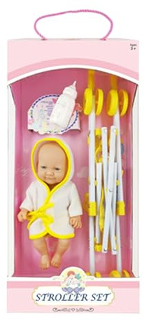 Giocattolo per passeggino – Set di carrozzina per camera dei bambini 25,4 cm, Set di passeggini pieghevole, realistico carrello per passeggino, pezzo di bottiglia di trasporto realistico