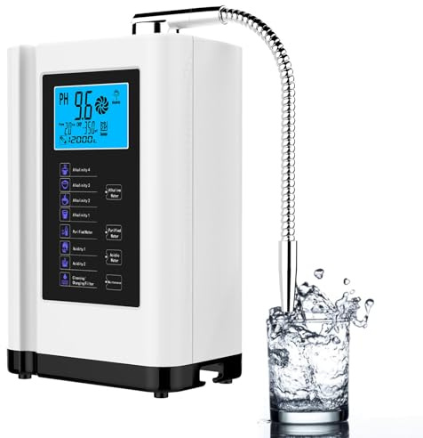Water Ionizer Purifier with Adjustable pH 3.5-10.5, High ORP -500mV, 8000L Filter Capacity, 7 Settings, Auto-Cleaning for Alkaline Acid Water