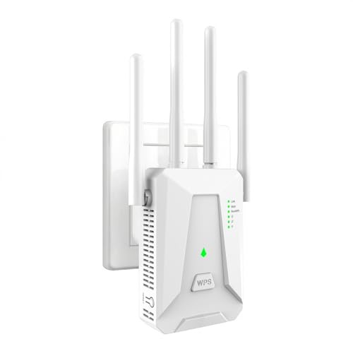 WLAN Verstärker, 300Mbit/s WLAN Repeater, WiFi Booster mit Repeater/Router/Access Point Modus, kompatibel zu Allen WLAN Routern Deckt bis zu 5000Sq.ft und 50 Geräte (Weiß)