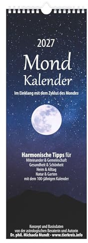 Mondkalender 2027: Streifenplaner 14,8x42 cm mit 100-jährigem Kalender, Alltagstipps & minutengenauen Mondphasen, für Haushalt & Garten