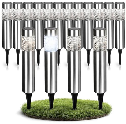 com-four® 16x Solarleuchten für Außen, Solar Gartenleuchten mit Erdspieß | Wetterfeste LED Wegeleuchten für Garten - Weg - Terrasse und Einfahrt