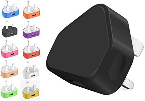 AMO® Charger Plug, UK 3 Pin Plug Charger, Adapter Compatible with Samsung Galaxy Compatible with iOSiPhone iOSiPad Sony Tab HTC Windows Phone Tablet Laptop and Many more (Black)
