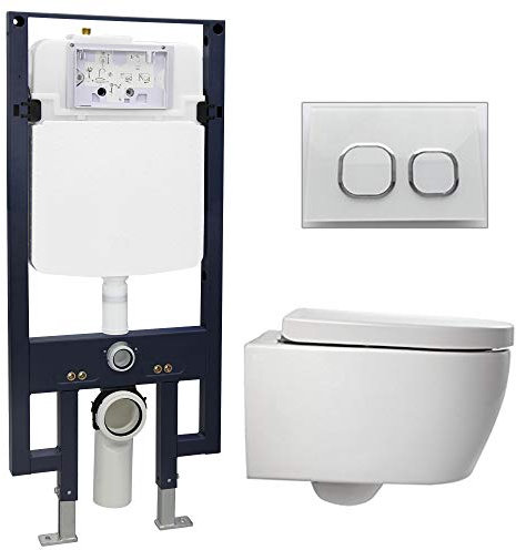 WC-Komplettpaket 23: WC NT2038 und Soft-Close Sitz mit Vorwandelement G3008 und Betätigungsplatte vorne, Betätigungsplatte:Modell weiß Glas