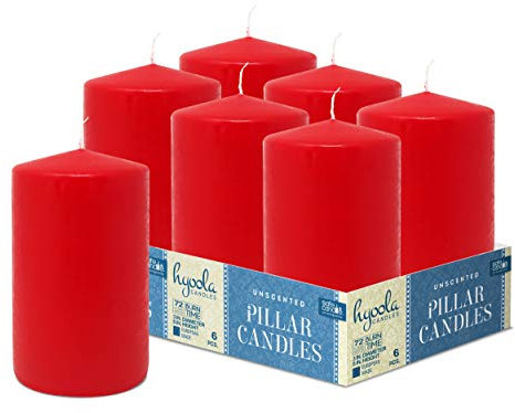 Hyoola Rote Stumpenkerzen 7,5 x 12,5 cm - Unparfümierte Stumpenkerzen Groß - 6er-Pack - Kerzen Lange Brenndauer Hergestellt in EU