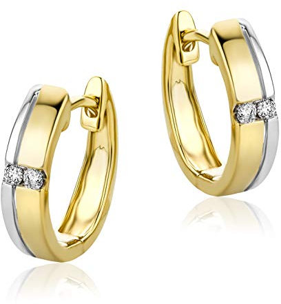 Orovi – Bicolor Creolen aus 14 Karat Gelbgold & Weißgold (585) mit Diamanten – Gold Ohrringe Damen mit Brillanten – Hoop Goldohrringe – allergenfrei & handgemacht (3.4 x 13.2 mm)